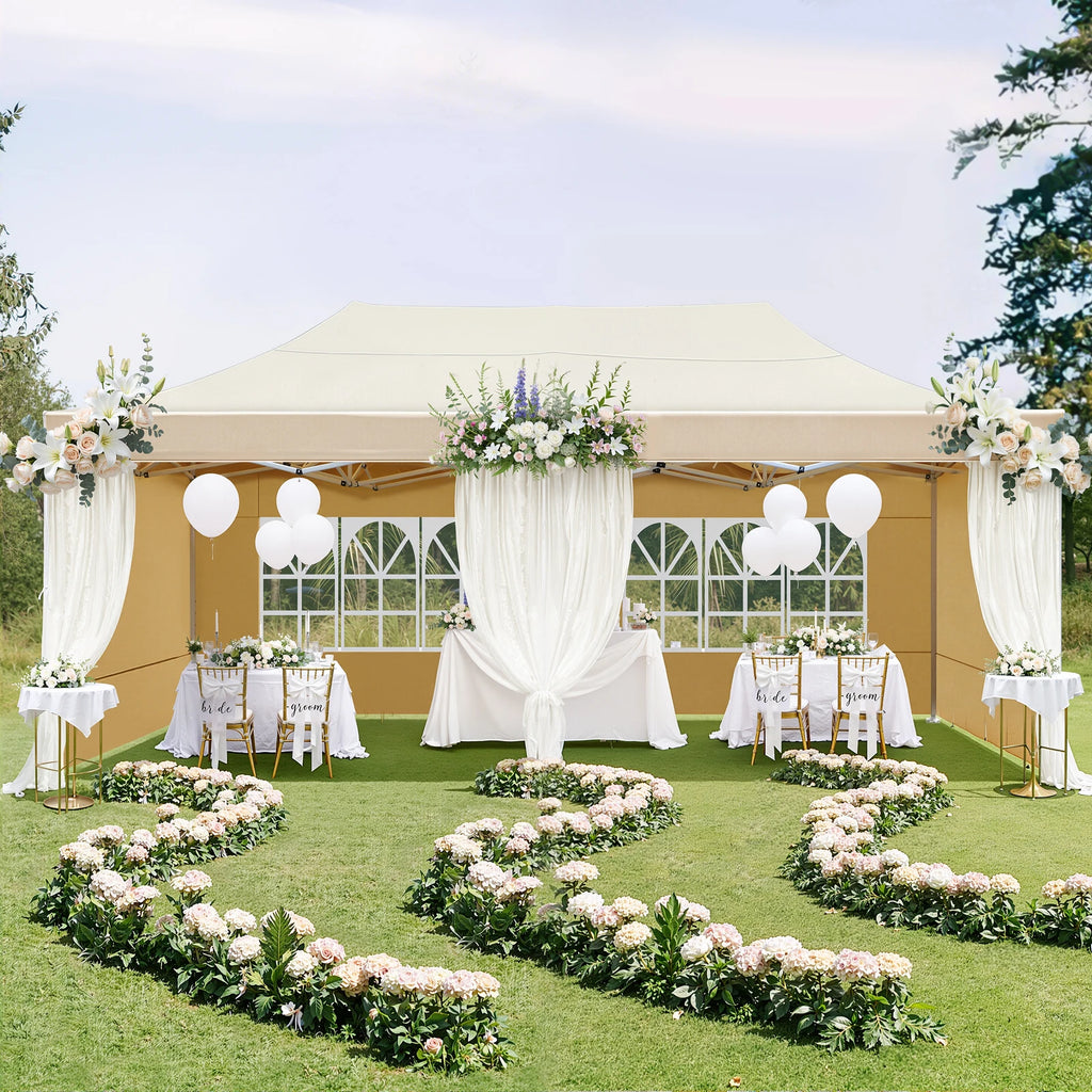 Tente à baldaquin : Tente de mariage extérieure avec fenêtres romaines - Baldaquin pliable pour fêtes dans la cour - Abri pare-soleil en tissu Oxford pour événements