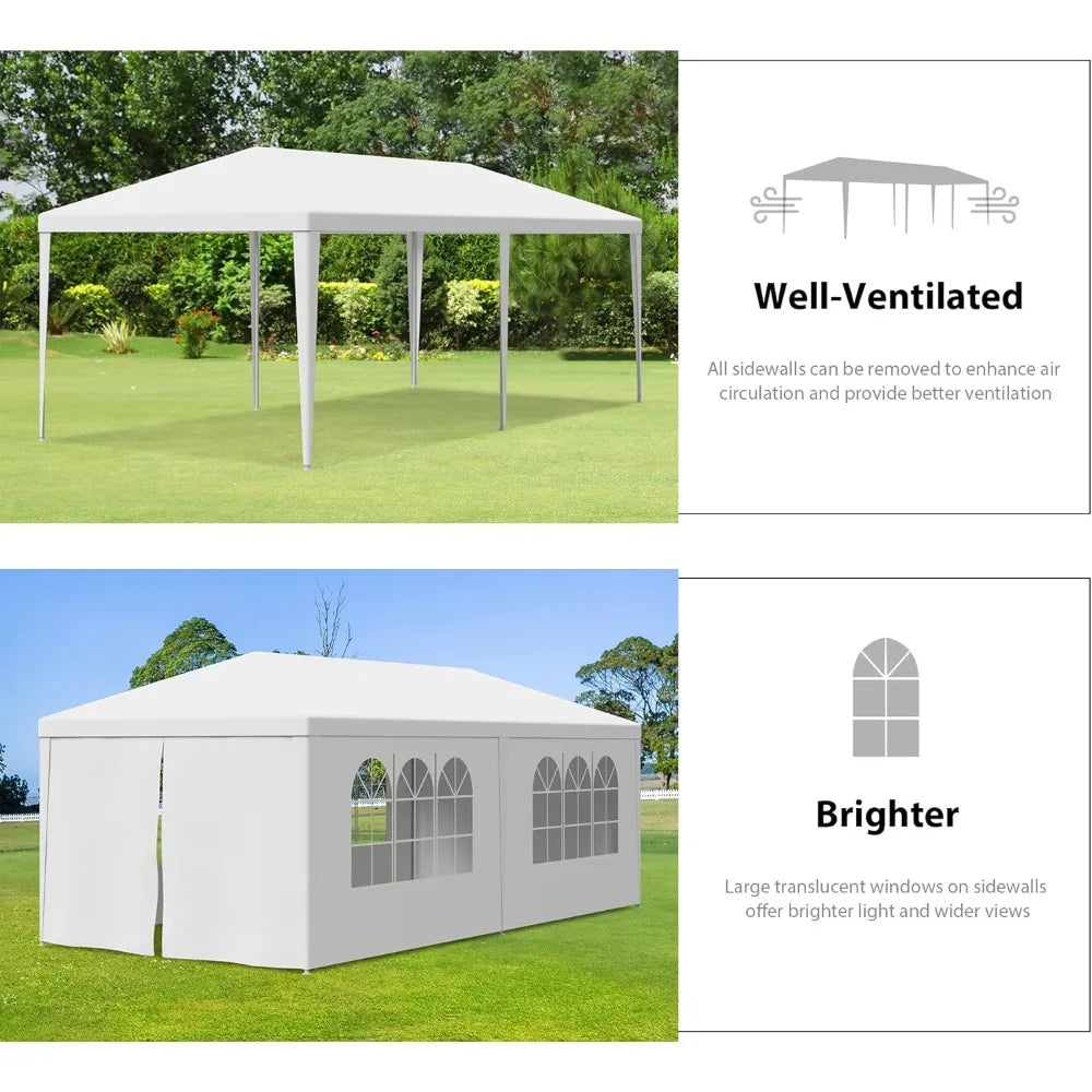 10' x 20' Outdoor White Waterproof Gazebo Canopy Tent with Removable Sidewalls Windows Heavy Duty Tent for Party W