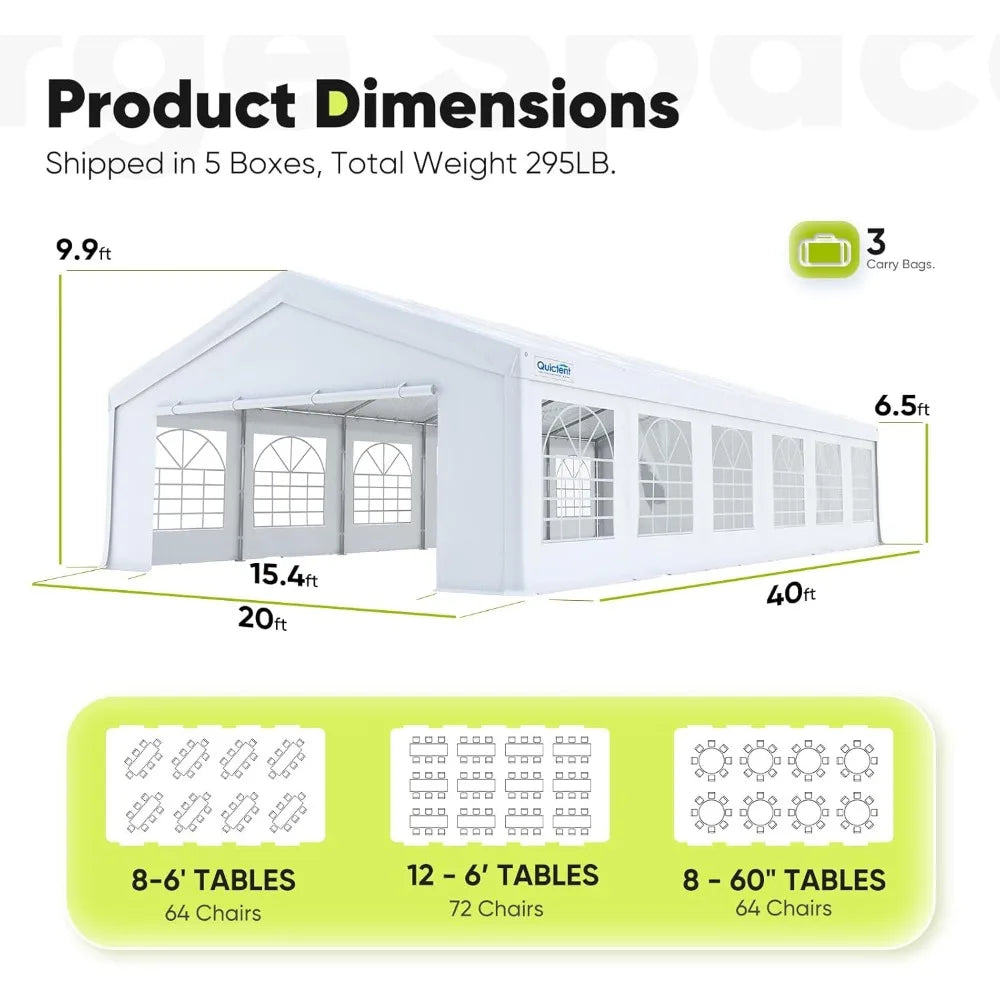 Tente de fête 20x40, auvent extérieur robuste, abri pour événements de mariage, barbecue, tentes de mariage pour fêtes avec sacs de rangement (C