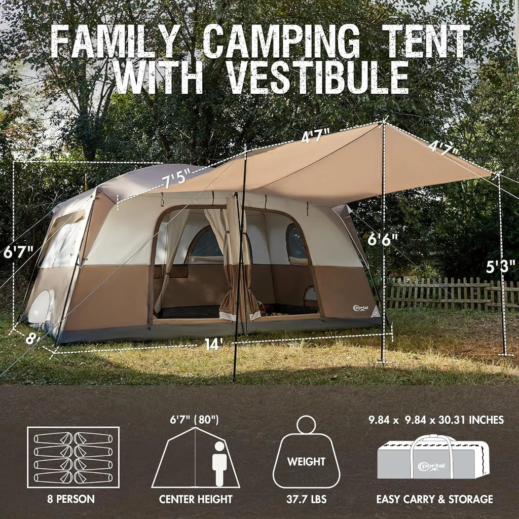 6 | 8 | 10 Person Family Camping Tent with Porch, Big Family Camping Tent with Tall Height, Good Ventilation, Water Resitant Large Tent for Outdoor Camping, Backyard