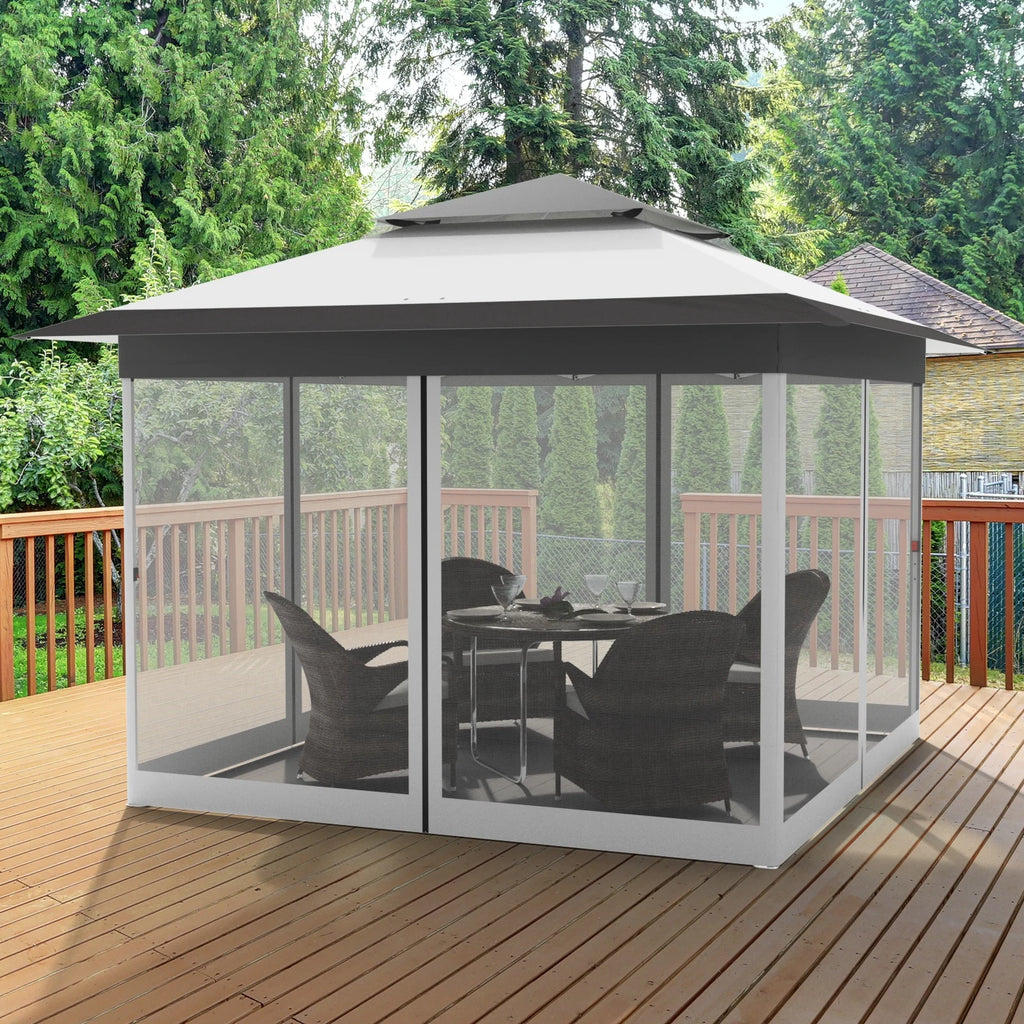 Gazebo 3.3x3.3m Waterproof Stable Pop Up Folding Gazebo, Adjustable Garden Gazebo with 4 Mosquito Net Side Panels & Double Roof