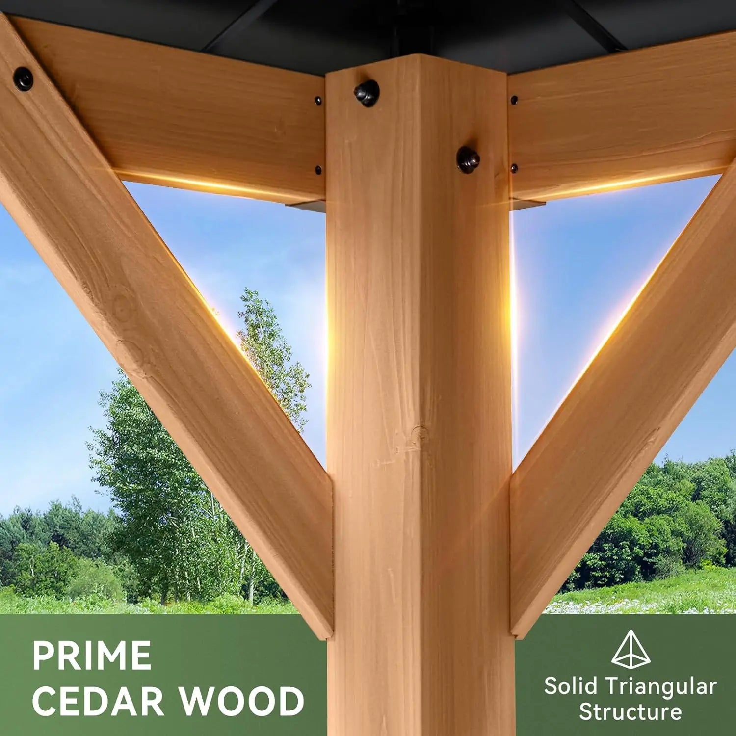 Gazebo en bois d'extérieur, toit rigide, pavillon permanent, acier galvanisé, double toit, patio, jardin, terrasse, cèdre naturel, sur mesure