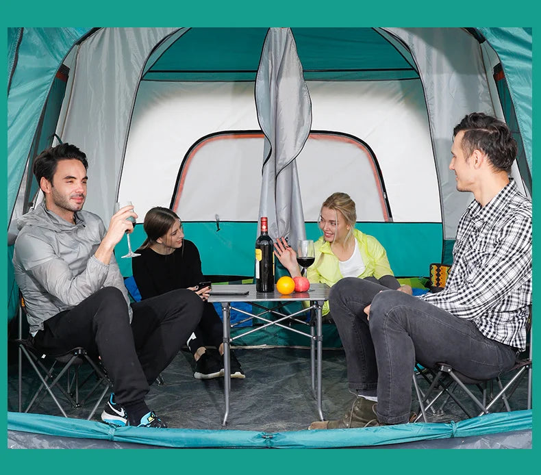 OEM Custom Two Rooms One Hall Straight Wall Large Glamping Camping Tents 8 10 12 Persons Waterproof Outdoor Family