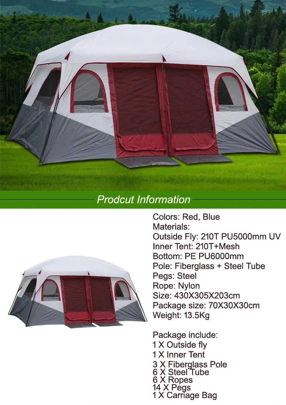 8 10 12 Person Large Family Camping Tent Waterproof Outdoor Cabin Shelter for Spacious Group Camping Events Marquee