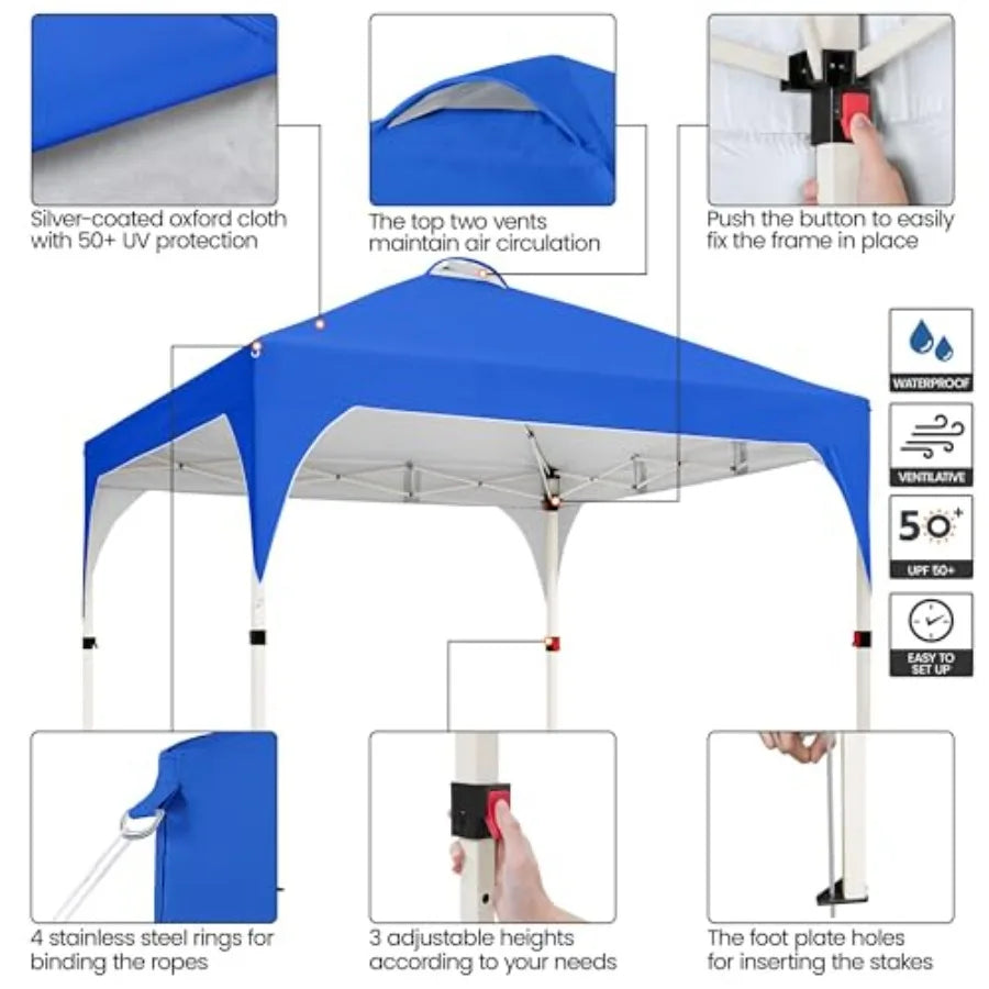 10x10 Pop Up Canopy Tent with Vent, Easy Set Up Tent, Instant Sun Shelter Canopy with Wheeled Bag, 4 Sandbags, 12 Stakes and 4