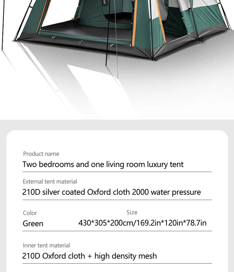 Outdoor Camping Tent for 3-12 People, Double Layers, Oversized 2 Rooms, Thickened, Rainproof, Waterproof Family Tent, Large Tent
