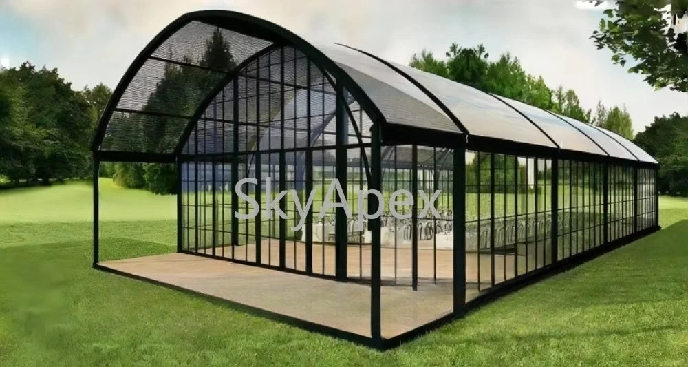 Tente Atrium en Aluminium Noir, Structure Personnalisée, Imperméable et Résistante aux UV, Idéale pour la Location, les Mariages, les Événements Extérieurs, en Promotion