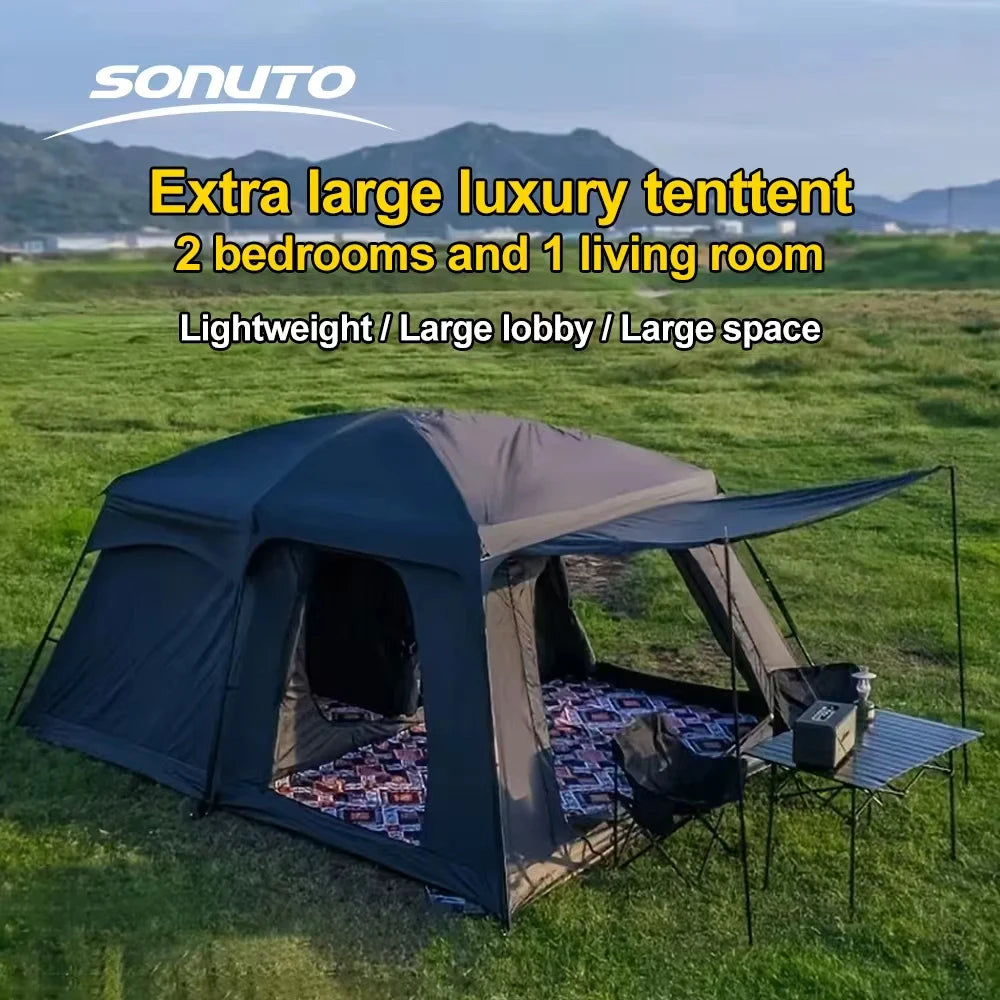 Large 8-12 P Family Camping Tent Waterproof Double Layer 2 Room Spacious Cabin Tent with Rainfly Outdoor Portable Beach Fishing