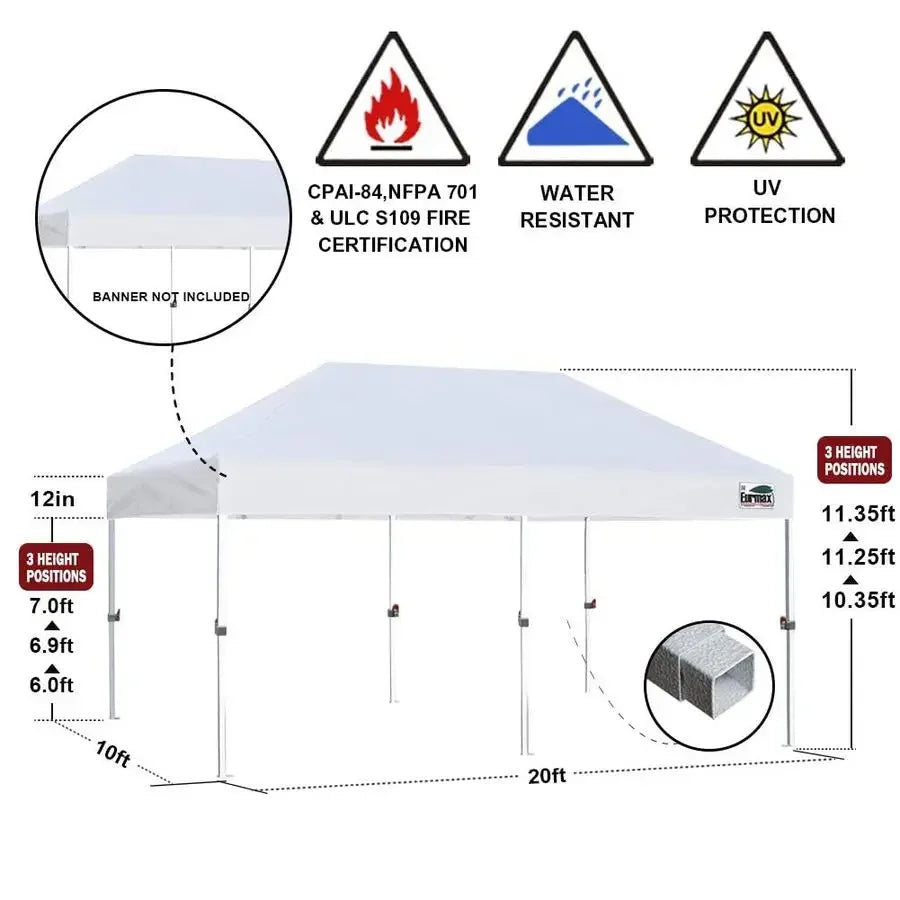 USA 10x20 Pop Up Canopy Tent Commercial Instant Canopies with Heavy Duty Roller Bag,Bonus 6 Sand Weights Bags White