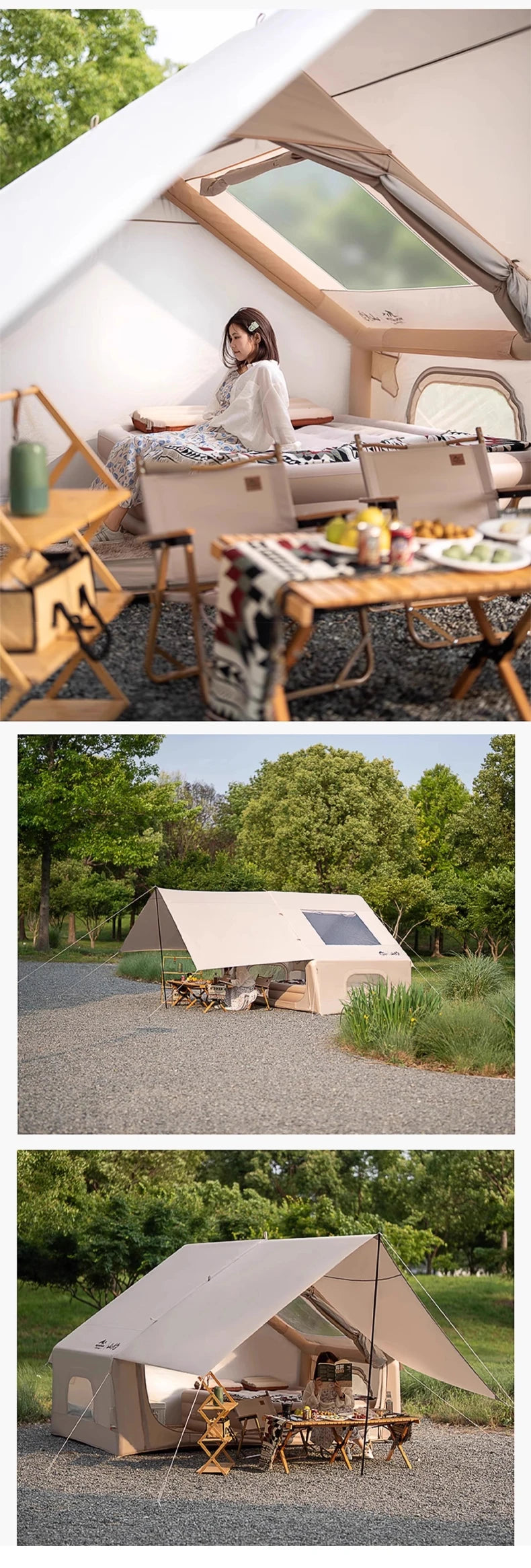 Auto Inflatable Tent with Sunshade, 2025 New 2 in 1 Pop Up Tent for Overnight Camping, Waterproof Lightweight Outdoor Instant Se