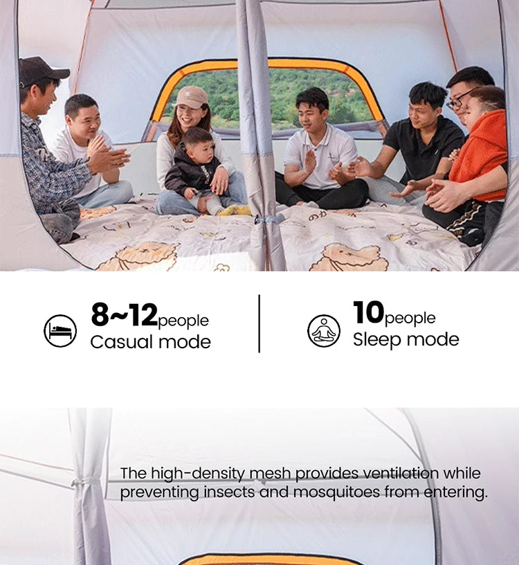 Outdoor Camping Family Tent 3-12 Person Double Layers Oversize 2 Rooms Thickened Rainproof Outdoor Family Camp Tour Equipment