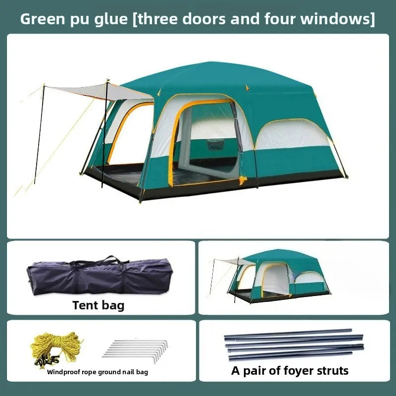 Upgraded 4 Season Camping Tent 8-12 Person Waterproof Windproof Double Layer 2 Room Family Outdoor Backpacking Equipment