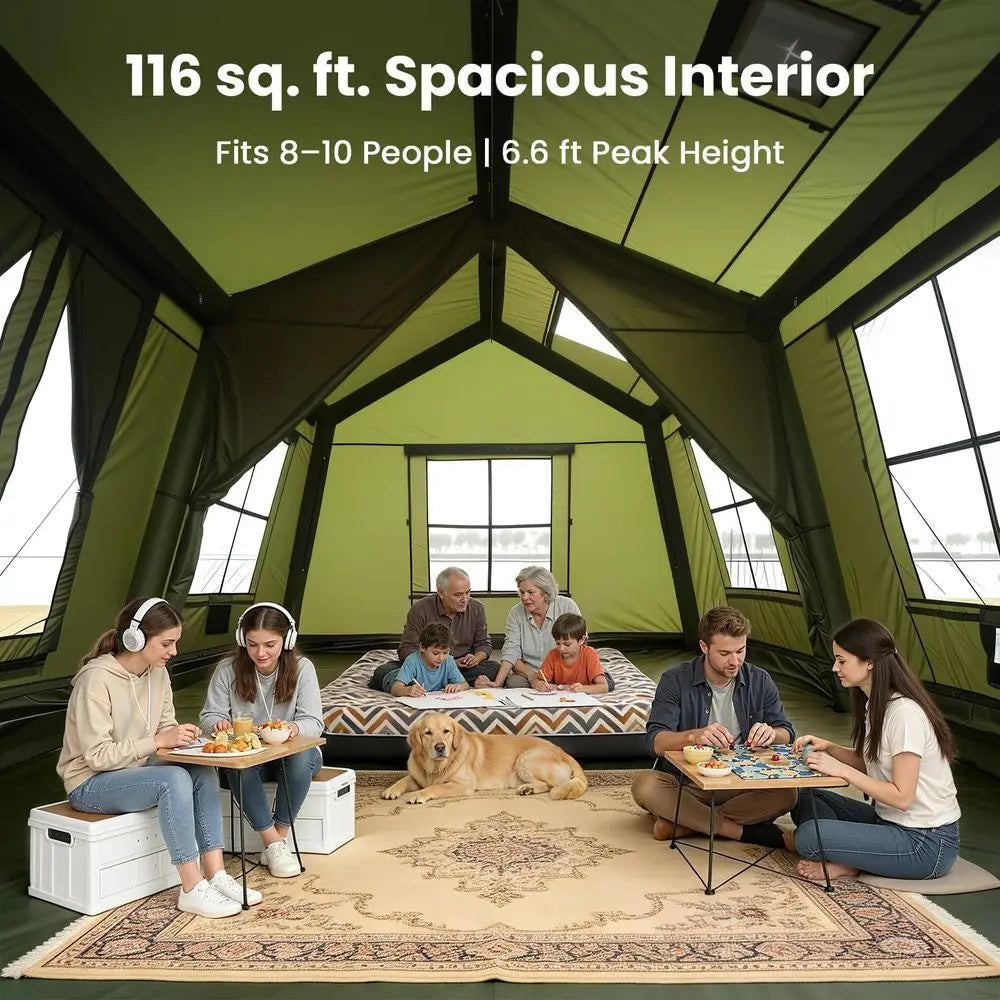 2 6 8 10 12 Person Inflatable Camping Tent, Easy Setup Blow Up Tent with Hand Pump, PU3000mm Waterproof amp Breathable 4 Season