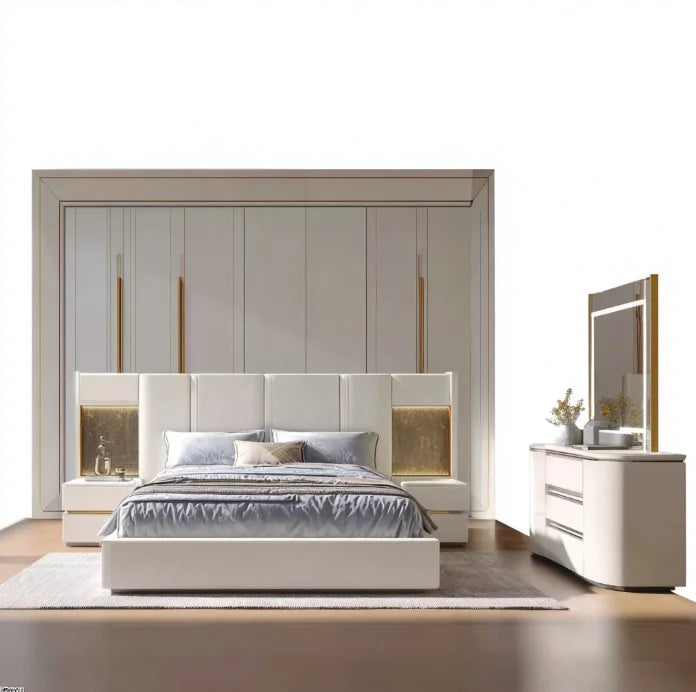 # Ensembles de chambre à coucher en cuir de luxe, lit double moderne avec rangement, pour appartement et hôtel, ensemble de meubles de chambre king size
