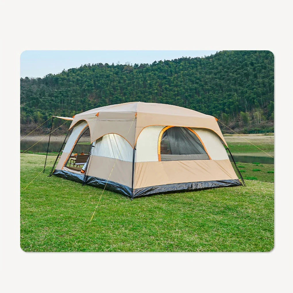 3-12 Person Double Layers Oversize  Outdoor Camping Family Tent  2 Rooms Thickened Rainproof Outdoor Family Camp Tour Equipment