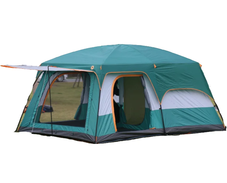 OEM Custom Two Rooms One Hall Straight Wall Large Glamping Camping Tents 8 10 12 Persons Waterproof Outdoor Family