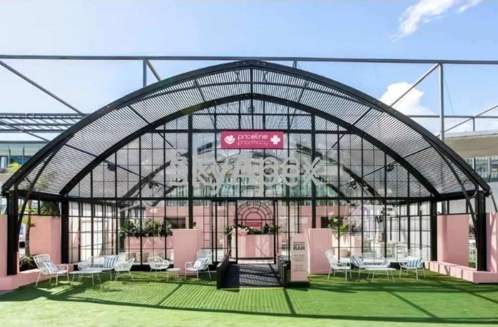 Tente Atrium en Aluminium Noir, Structure Personnalisée, Imperméable et Résistante aux UV, Idéale pour la Location, les Mariages, les Événements Extérieurs, en Promotion