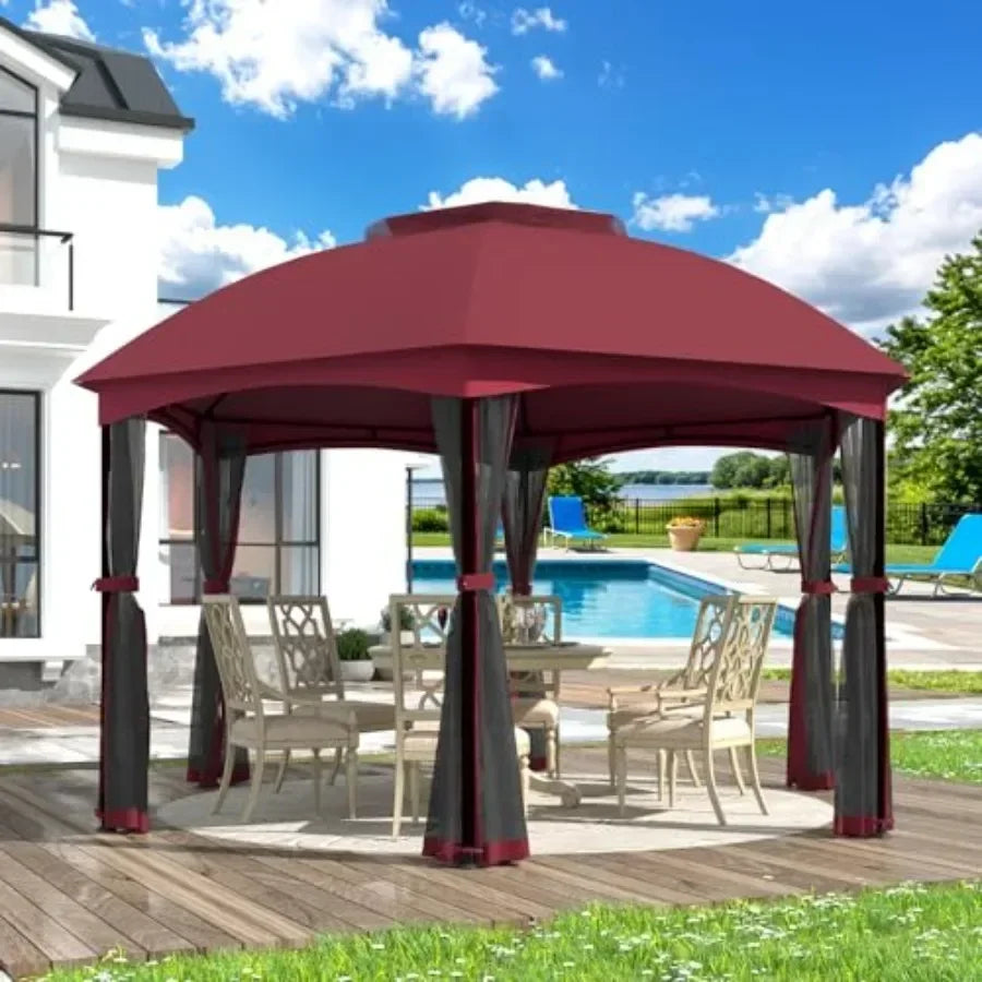 Gazebos on Clearance 13 x 13 Ft 6 Sided Outdoor Gazebo with Double Air Roofs and Netting Walls Heavy Duty Steel Fe Gazebo Tent
