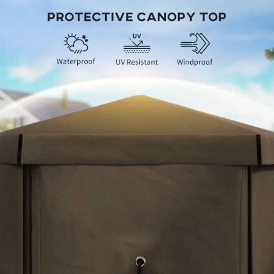 12' x 12' Hexagonal Pop Up Gazebo  Tent with 5 Sidewalls Waterproof Portable Outdoor  Shelter in Beige with Curtains Carry Bag