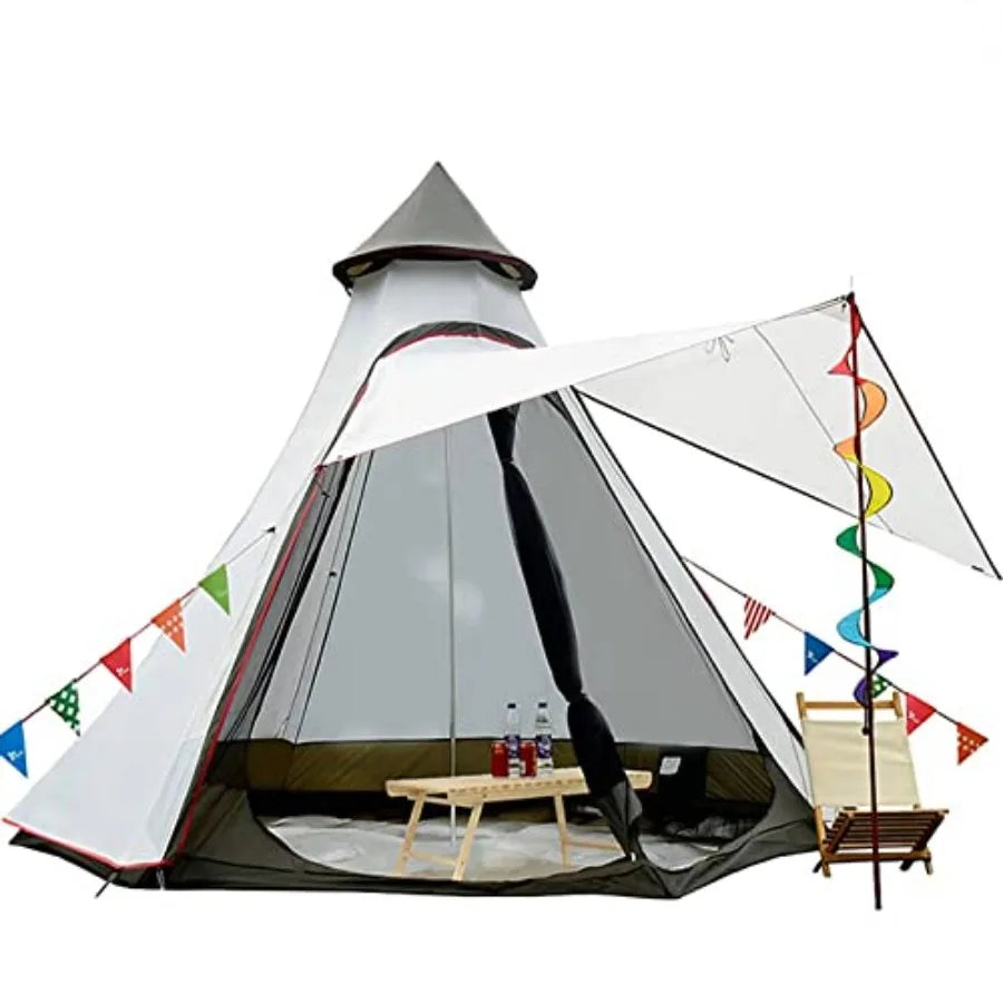 Family outdoor camping tent, polyester, gray, 12'x10'x8' dome shape with double layers for 4-season use, waterproof, anti-UV, w