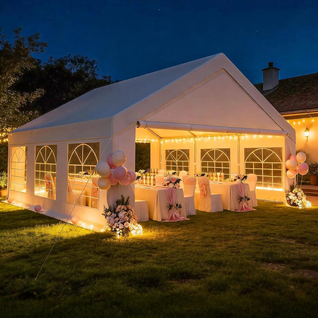 Tente de réception 20x20 pour événements, tentes de jardin avec ballons en bonus, abri de voiture robuste, auvent de mariage, personnalisable