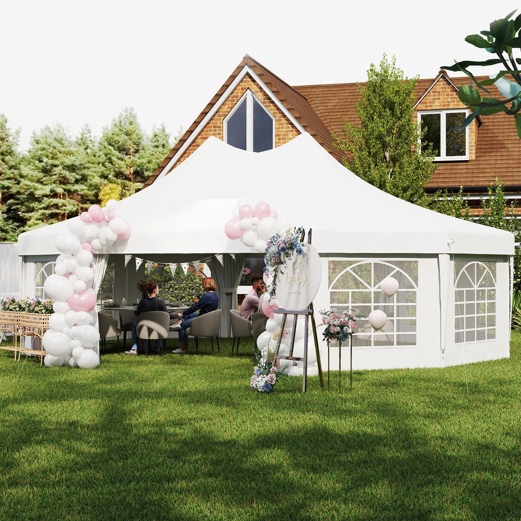 Outsunny Tente de réception pour événements 29' x 21' avec 2 portes escamotables, blanche
