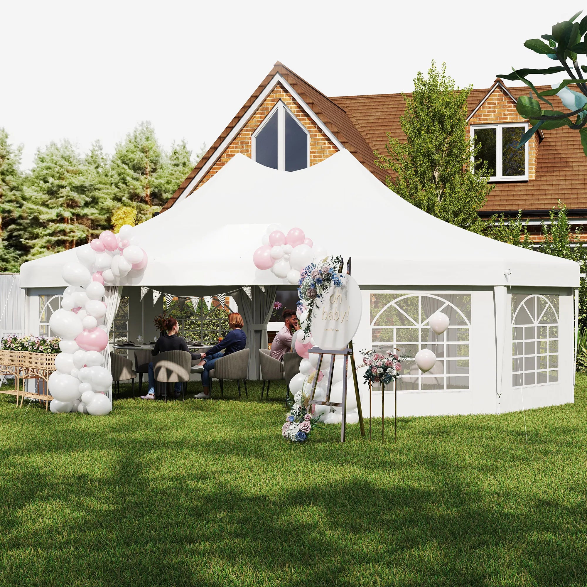 Outsunny Tente de réception pour événements 29' x 21' avec 2 portes escamotables, blanche