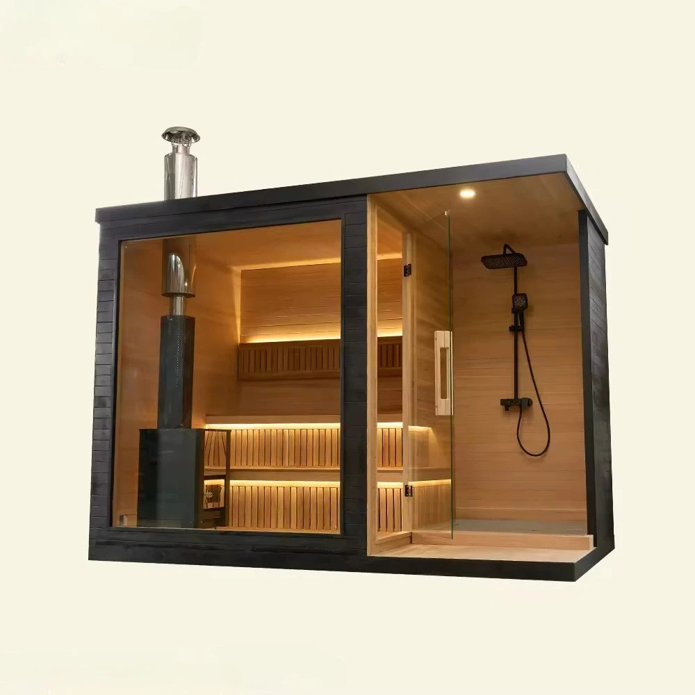 Sauna panoramique extérieur sur mesure, cabine de vapeur ronde, anti-corrosion, anti-fissuration, durable, chauffage intégré, spa à domicile