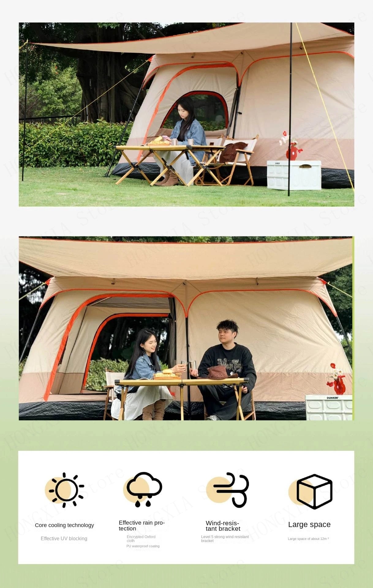 Double Rainproof Outdoor Tent, 2 Rooms and 1 Hall Villa Tent, Camping Tents, 4-10 Person, Overnight Camping Equipment, New