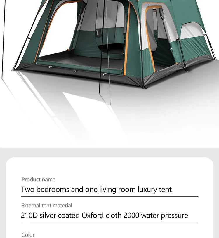 Outdoor Camping Family Tent 3-12 Person Double Layers Oversize 2 Rooms Thickened Rainproof Outdoor Family Camp Tour Equipment