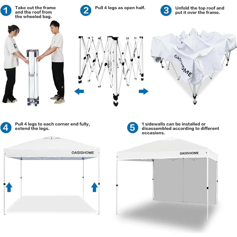 Tente pliante 10x10 avec paroi latérale, gazebo portable instantané pour extérieur, plage, patio, mariage et événements commerciaux, blanc