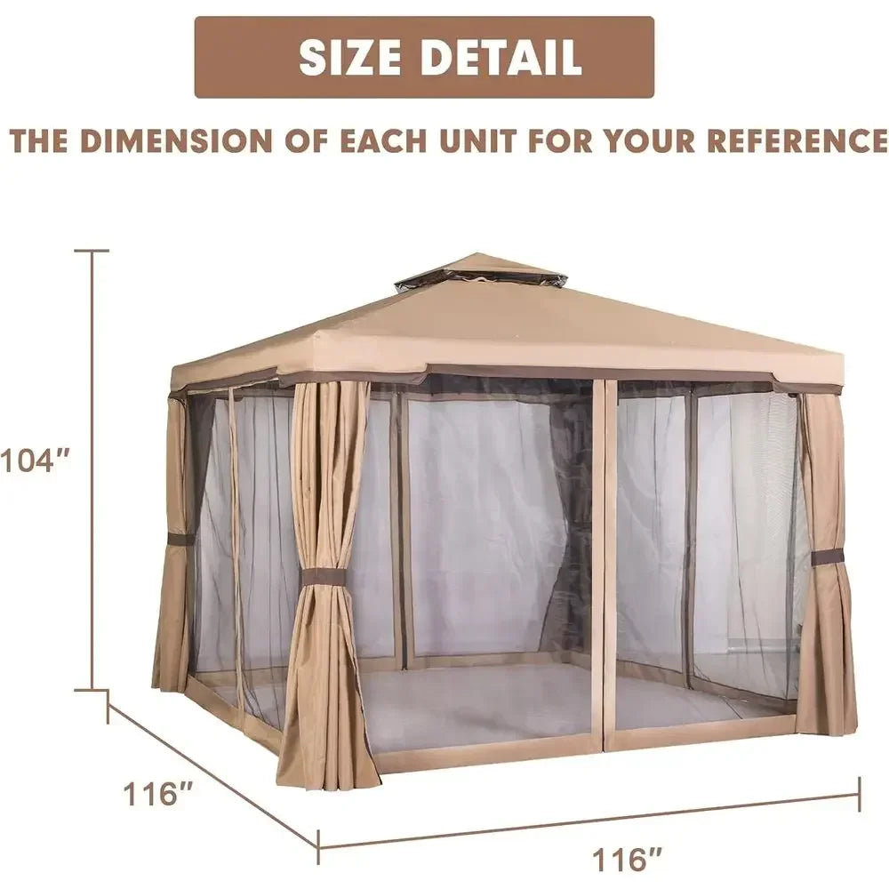 10x10 Outdoor Patio Gazebo with Mosquito Net and Double Top for Weddings and Events