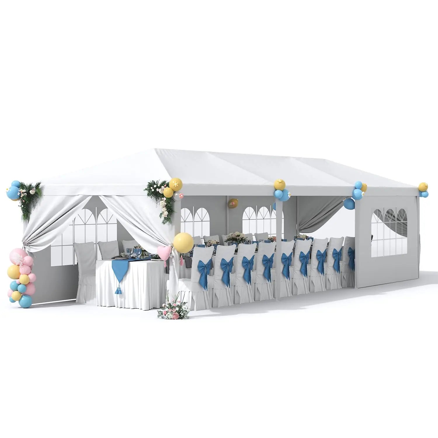 Abri de jardin 10x30 avec 6 parois latérales amovibles, gazebo robuste pour terrasse, camping, fêtes, mariages, événements, personnalisable