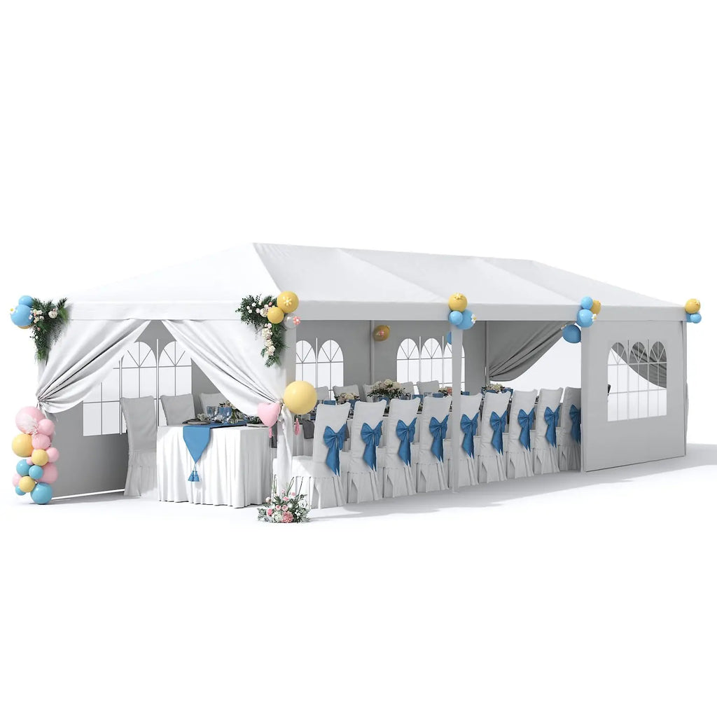 Abri de jardin 10x30 avec 6 parois latérales amovibles, gazebo robuste pour terrasse, camping, fêtes, mariages, événements, personnalisable