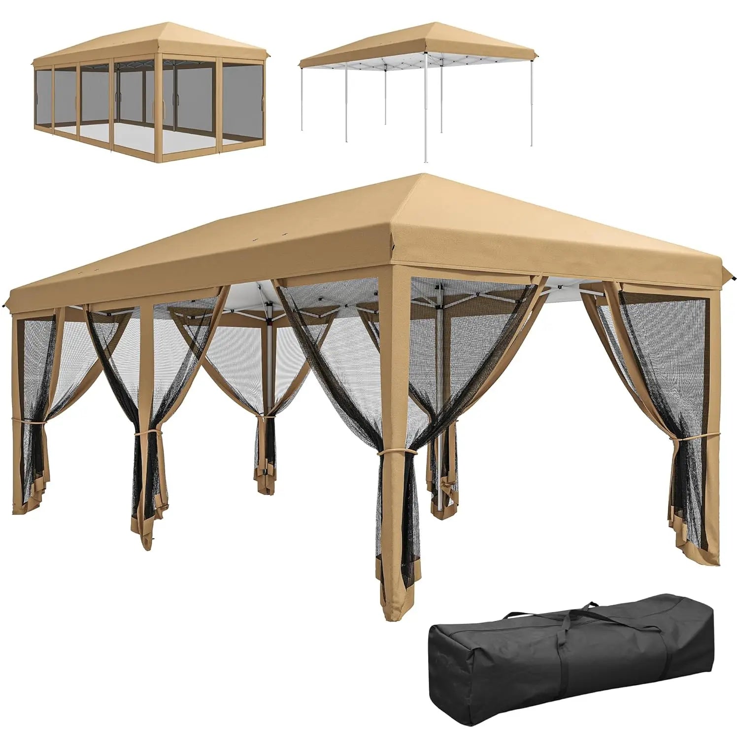 10x20 Pop Up Canopy Tent with Netting Heavy Duty Instant Sun Shelter for Outdoor Garden Patio Parties Carry Bag, Custom