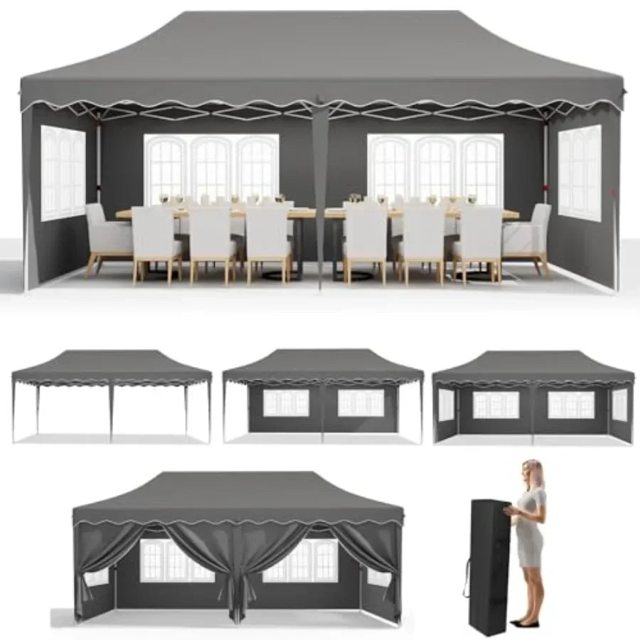 Tente pop-up 10x20 pieds avec 6 parois latérales, tente de réception robuste, hauteur réglable, grand gazebo commercial, protection solaire