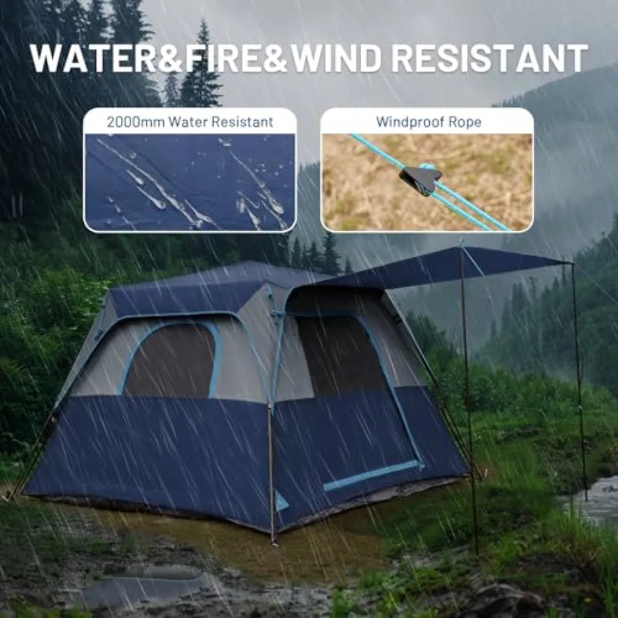 6 Person Blackout Design Camping Tent, 60s Easy Setup Instant Cabin Tent for Family with Rainfly, Water-Resistant, 9' x 9' x 72