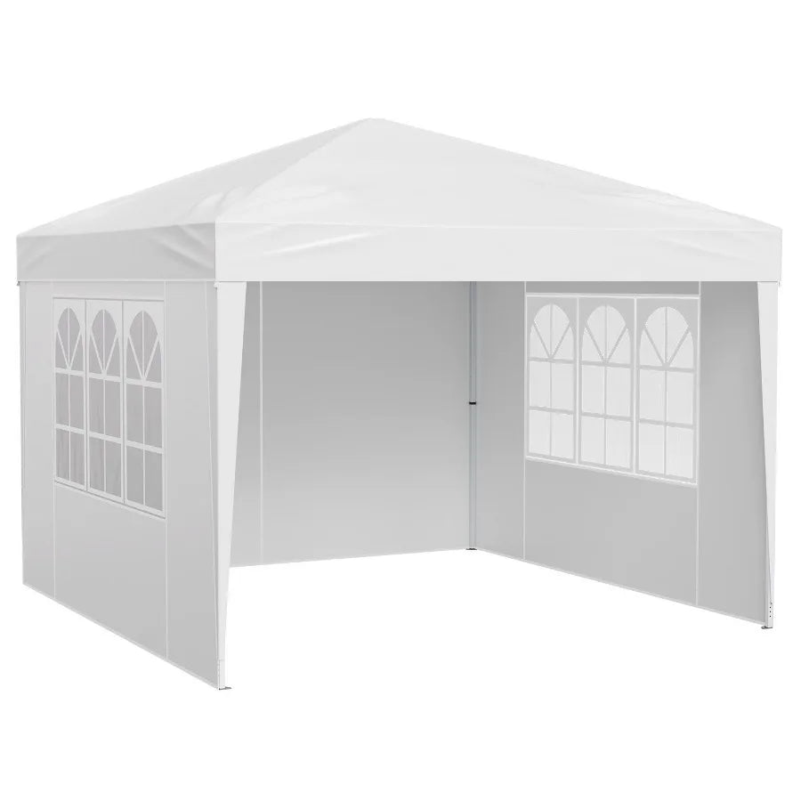 10x10 FT Pop Up Canopy Portable Gazebo with 3 Sidewalls and 2 Ventilated Windows Height Adjustable Outdoor Shelter Tent in Whit