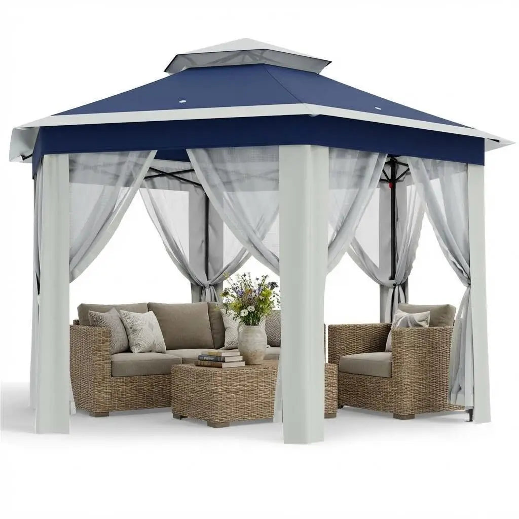 Tonnelle pop-up robuste 13x13 pieds à 6 côtés – Toit à double ventilation, fenêtres en maille, moustiquaire, réglable, personnalisable
