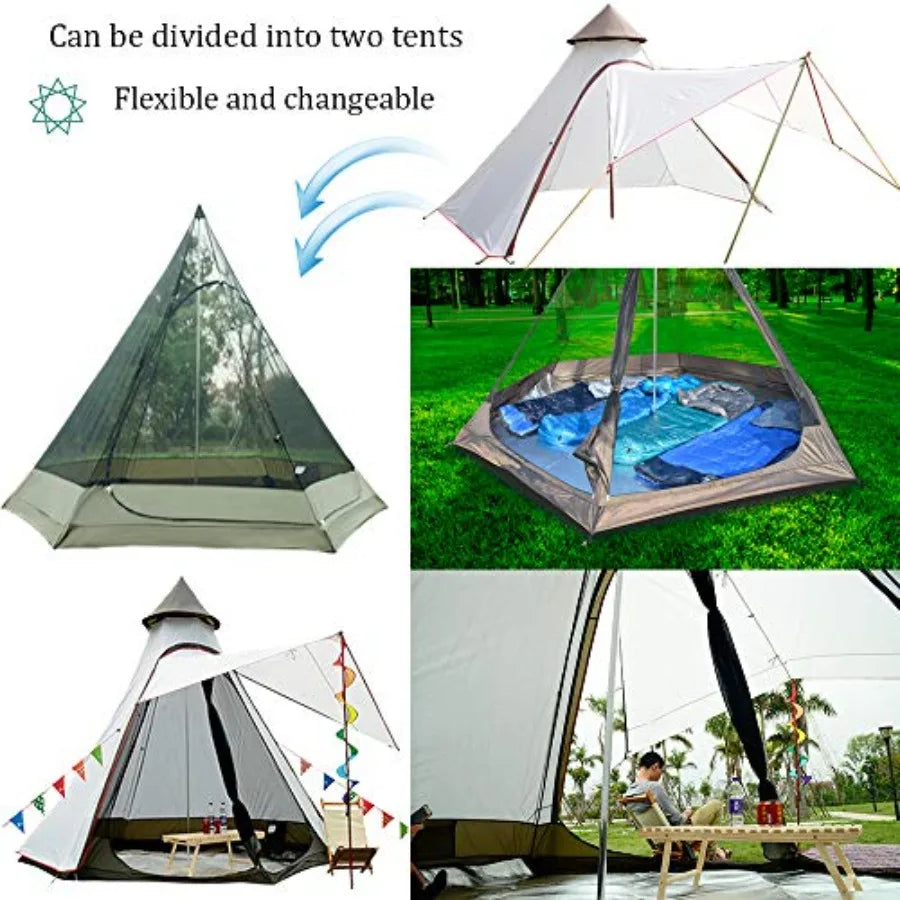 Family outdoor camping tent, polyester, gray, 12'x10'x8' dome shape with double layers for 4-season use, waterproof, anti-UV, w