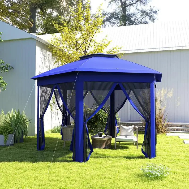 Abri de jardin hexagonal pliable 13' x 13' avec 6 moustiquaires zippées pour patio, jardin, mariage ou fête