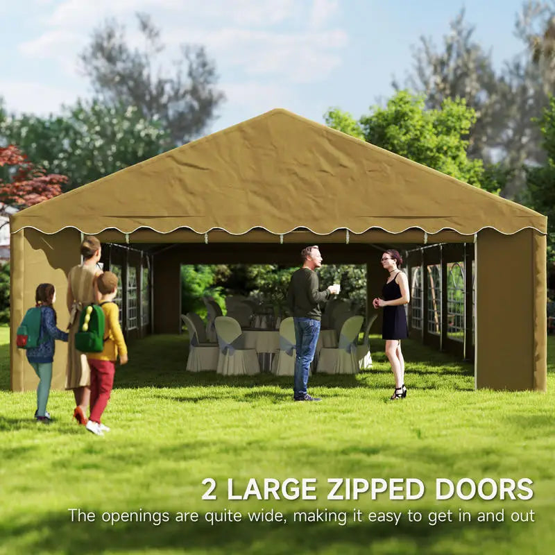[Free Shipping] 20' x 40' Party Tent, Outdoor Canopy Tent with Removable Sidewalls, 12 Windows for Parties, Wedding, Events, BBQ, Brown