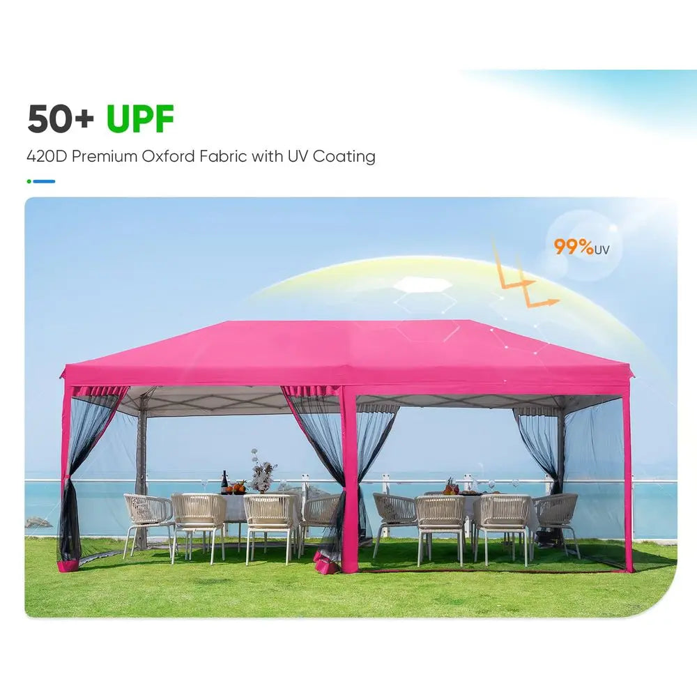 10x20 Pop up Screened Canopy Tent with Mosquito Netting, Portable Easy up Outdoor Screen House Shelter for Patio, Camping and P