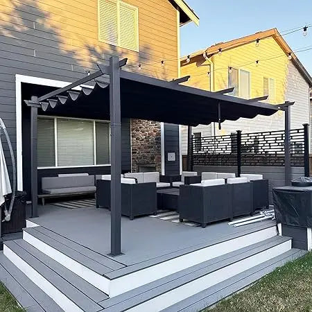 10' X 13' Outdoor Retractable Pergola with Sun Shade Canopy Patio Metal Shelter for Porch Garden Beach Pavilion