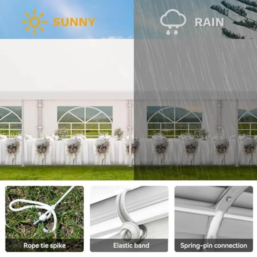 20x30FT Heavy Duty Outdoor Wedding Party Tent Galvanized Steel Frame, White Roof, Removable PVC Sidewalls, 2 Storage Bags