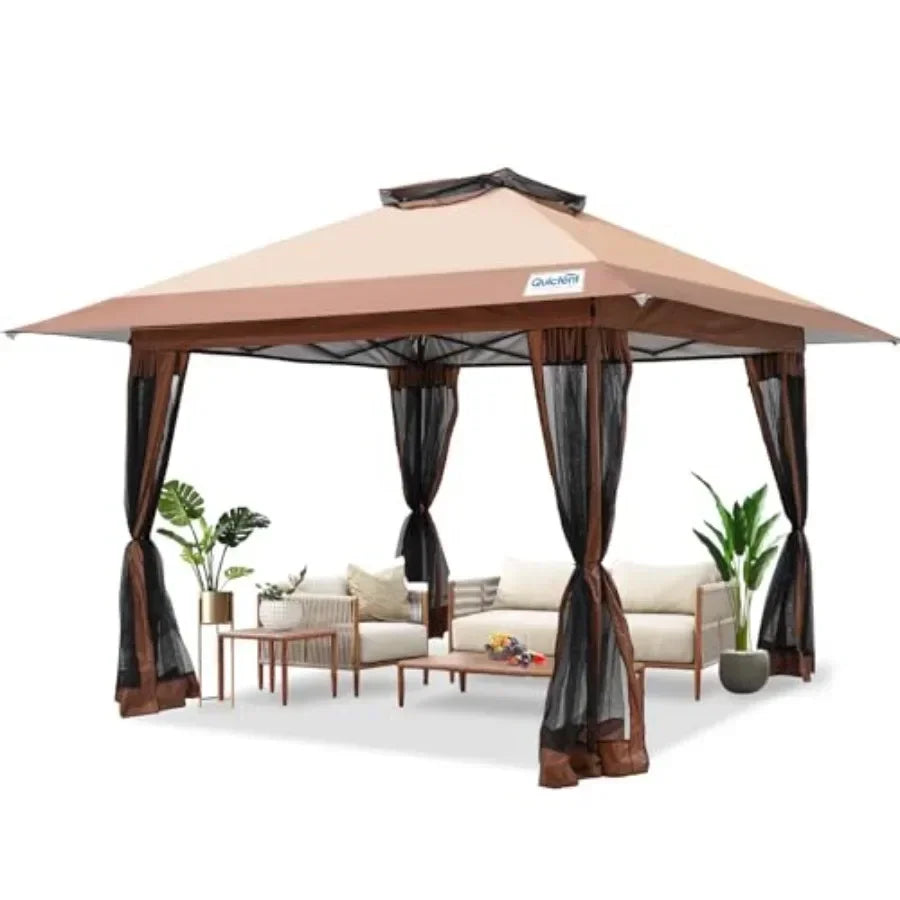 13'x13' Pop up Gazebo  Tent One Person Set up Portable Inst Folding Shelter Outdoor  Tent with Extra Shade for Backyard Patio P