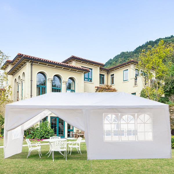 Tente de réception blanche 10'x20' avec 6 parois latérales amovibles, en tissu PE et structure en fer, gazebo d'extérieur imperméable avec fenêtres pour mariages, événements en plein air, abri de patio, usage commercia