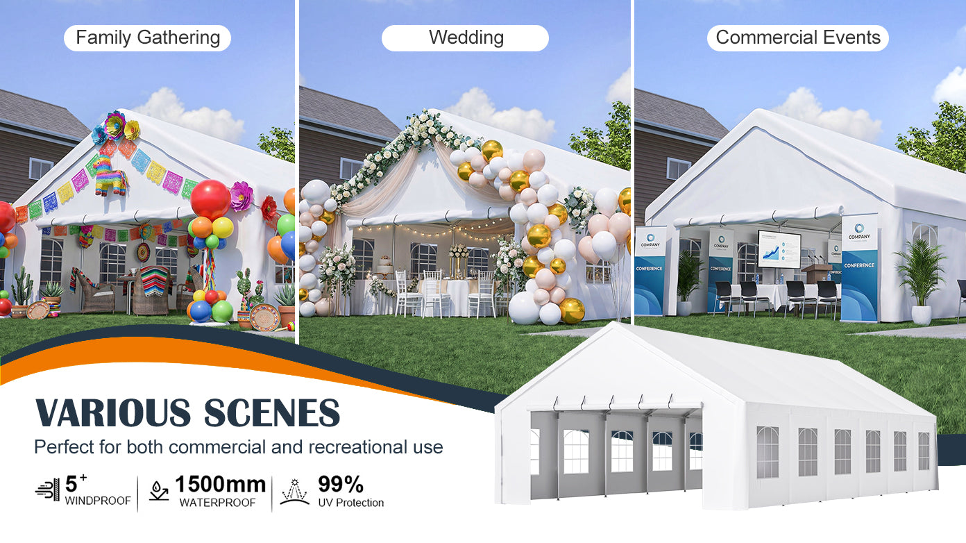 Heavy Duty 20x40FT Outdoor Party Tent with Removable Sidewalls, Carry Bags, Ideal for Weddings, Events, Camping, Patio, and Garden Use
