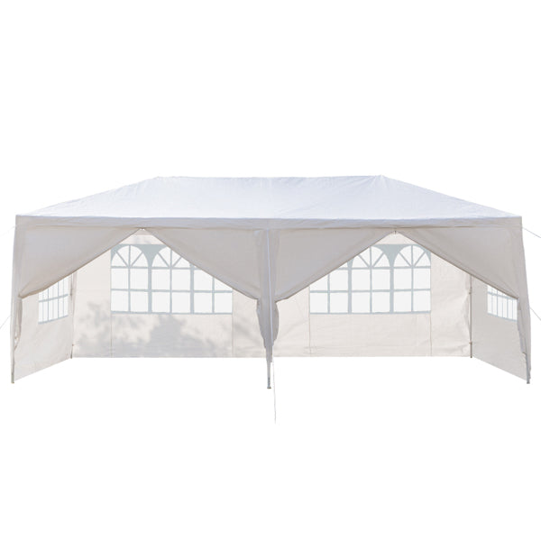 Tente de réception blanche 10'x20' avec 6 parois latérales amovibles, en tissu PE et structure en fer, gazebo d'extérieur imperméable avec fenêtres pour mariages, événements en plein air, abri de patio, usage commercia