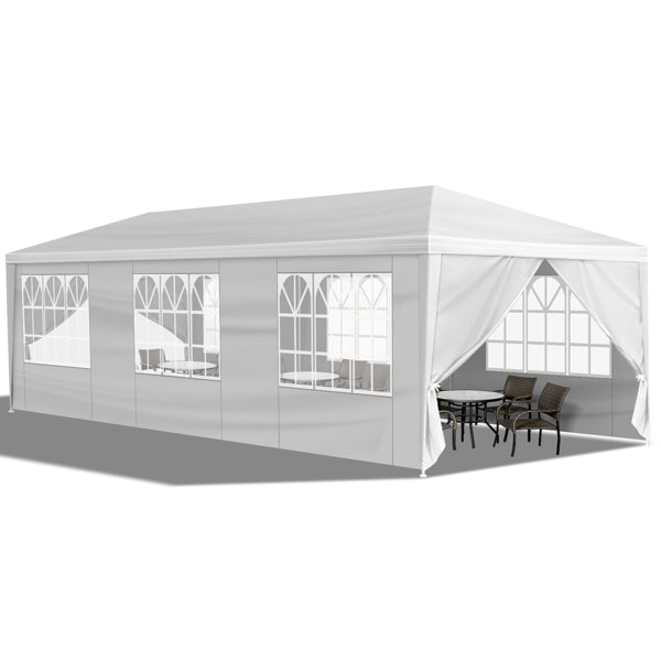 Tente de réception blanche 10'x30' avec 8 parois latérales amovibles, en tissu PE et structure en fer, gazebo d'extérieur imperméable avec fenêtres pour mariages, événements en plein air, abri de patio
